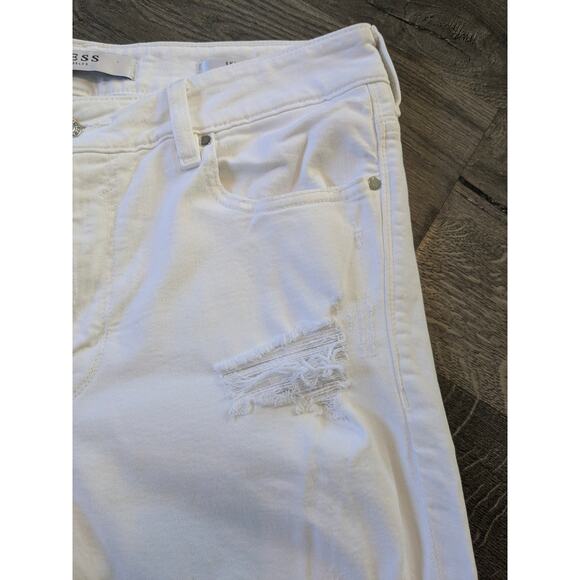 Guess High Rise Skinny Ankle Jeans White Sz 34 Distressed - Picture 6 of 8